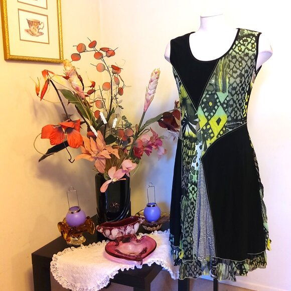 NWOT Laura Well Tailored Black Green Summer Lined Midi Dress Size 8 - Picture 4 of 7